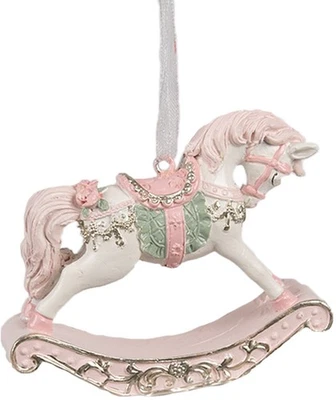 Clayre & Eef 6PR4224 Dekohänger Schaukelpferd Rosa 8x2x7 cm Weihnachten - Bild 1 von 2