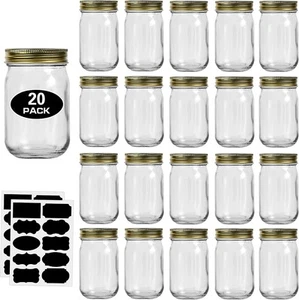 12oz Glass Jars With Lids Regular Mouth 20 Pack -Mason 12 oz For Gold - Picture 1 of 7