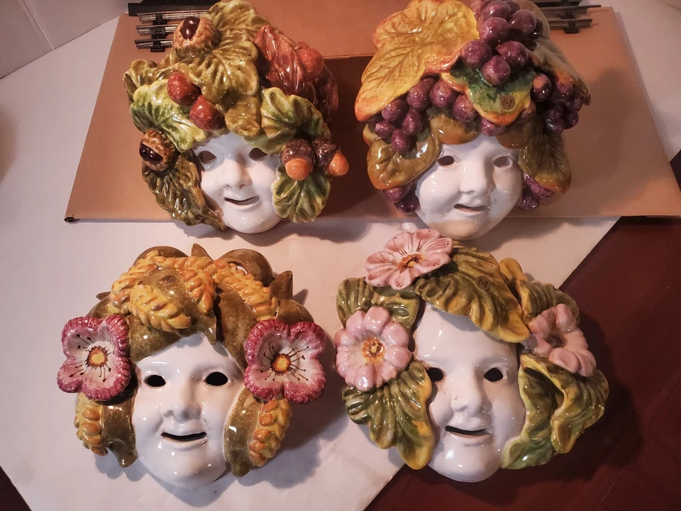 Máscaras Baco Cuatro Estaciones De Colección Mayólica Cerámica Hechas en Italia Cada una Aprox 7" Foto 1 de 4