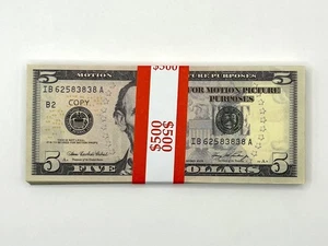 Prop Money: 5's - Replica Bills for Movies, Games, Learning, Poker 10 Bundles - Picture 1 of 2