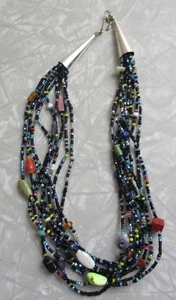 Handmade seed bead multi strand necklace southwest Gem stone boho hippy black - Picture 1 of 9