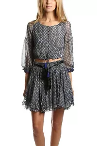 Conjunto de Top y Falda de Seda Poupette St Barth Bety Mediana Usada Negra Abstracta - Imagen 1 de 16