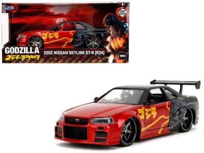 1:24 Godzilla w/Nissan Skyline R34 GT-R -- Red/Black -- JADA - Image 1 of 3