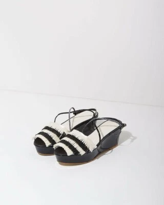 TSUMORI CHISATO Fringe Platform Sandals, Silk & Leather, Japan, Size 8, OG $820 - Image 1 of 4
