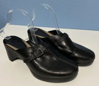 Cole Haan Clog Shoes Size 8.5 B Black Leather Womens Slip On Wedge Heels D15803 Foto 1 de 4