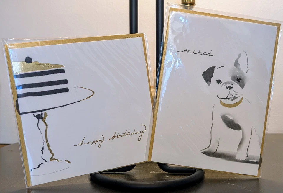 PAPYRUS Birthday & Thank You Card -Elegant, Classy  -Cake, Puppy   Gold Accents - Image 1 of 4