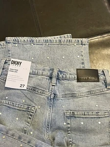 Neu mit Etikett DKNY Nieten High-Rise Wide Leg Jeans Gr. W 27 $ 89 29,5" Schrittlänge - Bild 1 von 5