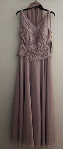 Cinderella Divine Formal Dress Sleeveless Lace Appliqued A-Line Long Dress Sz M - Picture 1 of 9