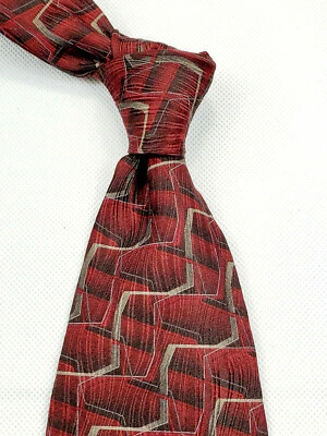 CLERICCI Mens Tie Burgundy 100% silk 57L 3.75W Preowned - Image 1 of 4