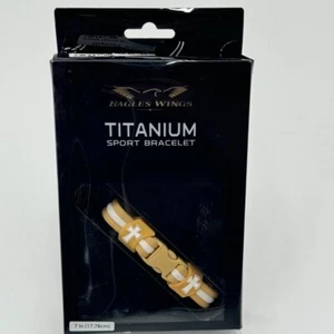 Eagles Wings Titanium Sport 7” Bracelet Gold White Cross Christian Accessories - Picture 1 of 15