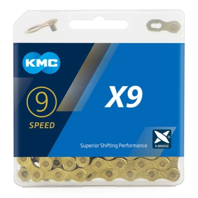 100% Original 9 Speed KMC X9 Gold MTB Bicycle Road E-Bike Chain For Shimano US - Image 1 of 3