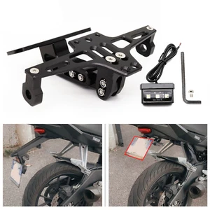 Universal Motorcycle License Number Plate Holder Tail Tidy Bracket LED CNC Black - Picture 1 of 10