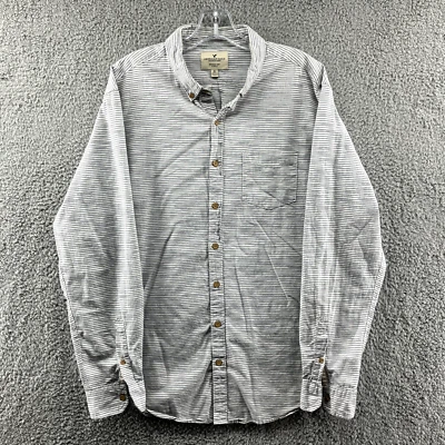 American Eagle Shirt Mens XLT White Gray Striped Classic Fit Button Up Casual - Image 1 of 4