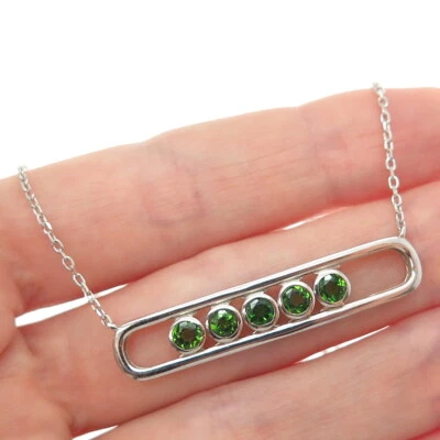 DSMK 925 Sterling Silver Real Round-Cut Peridot Cable Chain Necklace 18-20" - Image 1 of 4