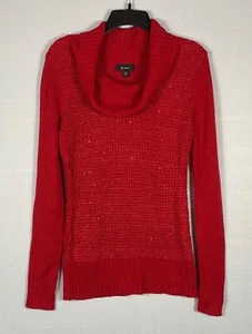 B-Wear Sweater Women's M Red Metallic Sequins Turtleneck Pullover Long Sleeves - Picture 1 of 7