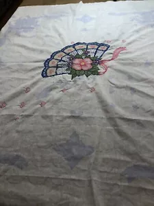 Bucilla 1993 Unfinished 45" X 45" FAN Stamped XStitch 63997 LAP QUILT WIP - Picture 1 of 12