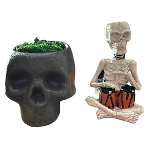 Skull & Skeleton Ceramic Planter Vases, By Live Trend Designs NWT Lot Of 2 - Picture 1 of 13