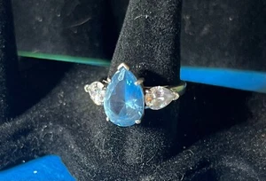Vintage 925 Sterling Silver Blue Topaz 3ct Stone White Topaz Size 8 - Bild 1 von 6