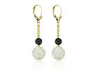  14K Yellow Gold Lever Back Dangle Ball Earrings with Genuine Czech Crystals. 