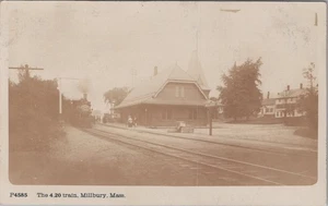 The 4.20 Train Millbury MA Railroad Train Station 1910s Underwood RPPC Postcard - Picture 1 of 4