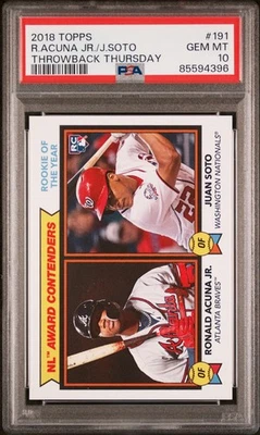 Ronald Acuna Jr./Juan Soto PSA 10 Rookie RC 191 Throwback Thursday Topps 2018 - Image 1 of 4