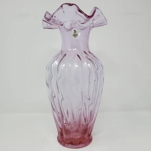 Jarrón Fenton Empress Rose Art Glass grande rosa con volantes hecho a mano en EE. UU. 11" - Imagen 1 de 9