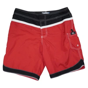 Rusty Board Shorts Red Black Colorblock Size 7 Made in USA Surf Swim Trunks - Picture 1 of 5