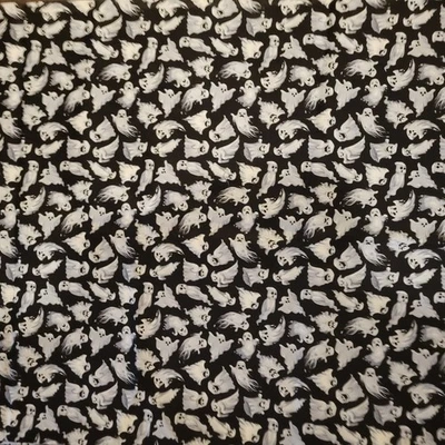 Many white ghosts on black cotton sewing quilting fabric bhy x 45"w Halloween - Image 1 of 4