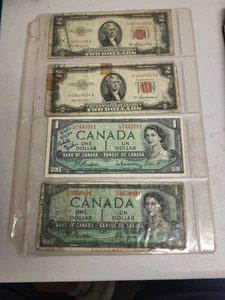 US Two Dollar Bill Currency Lot Canada One Dollar Bill Bank Note Collection - Picture 1 of 6