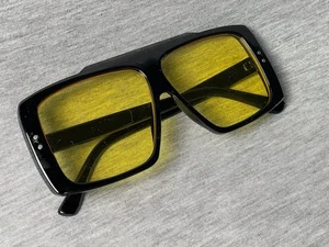 Windshield sunglasses yellow lens square black frame alternative indie - Picture 1 of 4