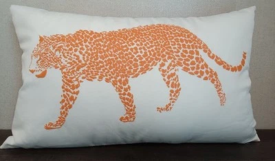 Mina Victory Pillow Leopard Animal Print White Orange Indoor Outdoor Zip Cover - Image 1 of 4