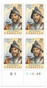 US Stamps  Scott #2704  Juan Cabrillo 29c Plate Block of 4 , OG, MNH - Picture 1 of 1