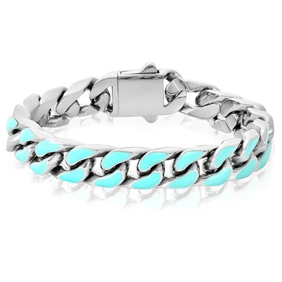 NUEVO Brazalete Invicta Para Hombres 22mm/8.5 pulgadas Azul Claro Esmalte Cadena Acero Plata SS Foto 1 de 2