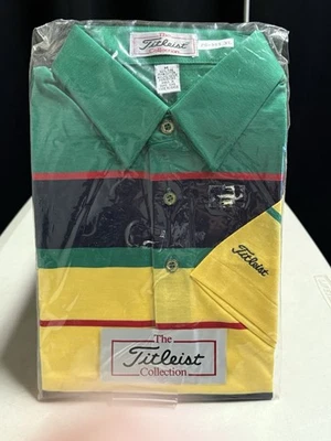 Camisa Polo Colección Titleist Años 80 De Colección Para Hombre Mediana Verde Amarillo Rojo Rayas Foto 1 de 3