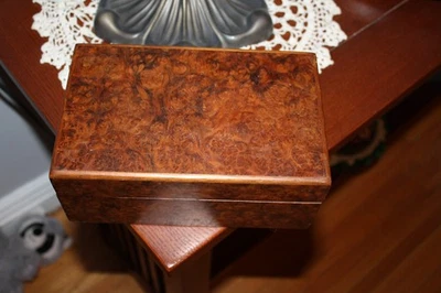 Antique Cigar Humidor Alfred Dunhill of London  Burl Wood Milk Glass - Image 1 of 4