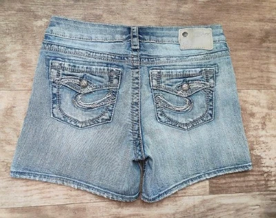 Pantalones Cortos de Algodón Denim "Martes" Plateados Usados en Excelente Condición Lavado Índigo Claro, Talla W29 Foto 1 de 4