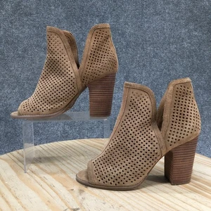 Lucky Brand Boots Womens 10 W Larise Perforated Ankle Bootie Brown Suede Heels - Picture 1 of 17
