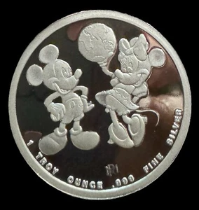 1988 Disney Around the World “Mickey & Mini Mouse” 1 oz .999 Silver Coin - Picture 1 of 5