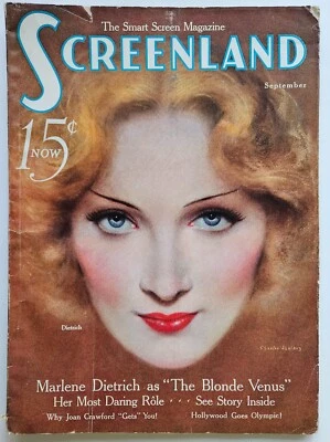 SCREENLAND Magazine Sept 1932 MARLENE DIETRICH cover by Charles Sheldon Foto 1 de 4