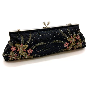 Norman Longstaff Embroidered Embellished Beaded Floral Clutch Bag Oriental Style - Picture 1 of 11