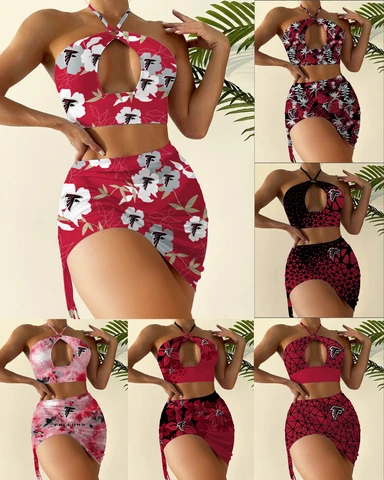 Atlanta Falcons Womens Cutout Bikini Set 2PCS Halter Sexy Swimsuit Bathingwear Cover