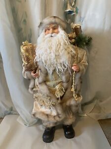 Old World Santa Standing Figure Toy Bag & Holding A Present 22 Inches