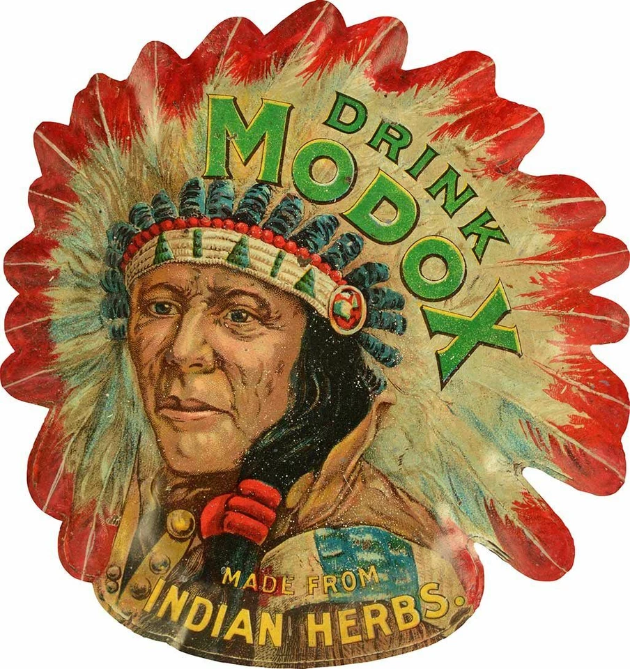 DRINK MODOX SODA POP INDIAN CHIEF 15" HEAVY DUTY USA MADE METAL ADVERTISING SIGN - Image 1 of 1
