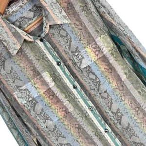 EQUIPMENT FEMME Women's L 100% Silk Snake Skin Sheer Long Sleeve Button Blouse - Picture 1 of 8