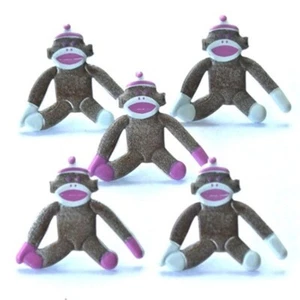 PINK SOCK MONKEY SCRAPBOOKING DECORATIVE BRADS EYELET OUTLET 8 PCS - Picture 1 of 1