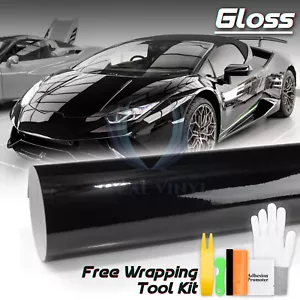 Gloss Black Glossy Car Vinyl Wrap Sticker Decal Sheet Air Release Bubble Free - Picture 1 of 12