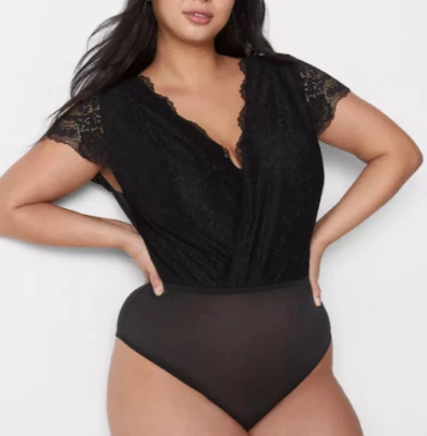 Body de encaje festoneado Lane Bryant Cacique negro talla grande 22/24 nuevo con etiquetas* Foto 1 de 3