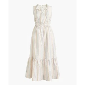 J. Crew Maxi metallic  Striped Sleeveless Ruffle Neck Casual Party Dress Size 0 - Picture 1 of 9