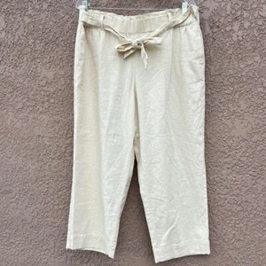 Anne Klein Linen Viscose Pants Size Large Women's Neutral Ivory Trouser w Belt - Picture 1 of 11