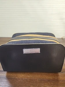 Nuevo bolso de aseo BVLGARI (Bulgari) de cuero sintético para hombre (negro y amarillo) y bolsa para el polvo - Imagen 1 de 7